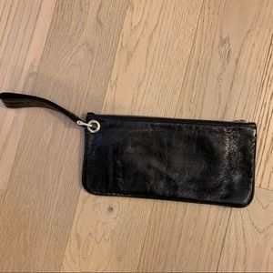 Black leather large wristlet
